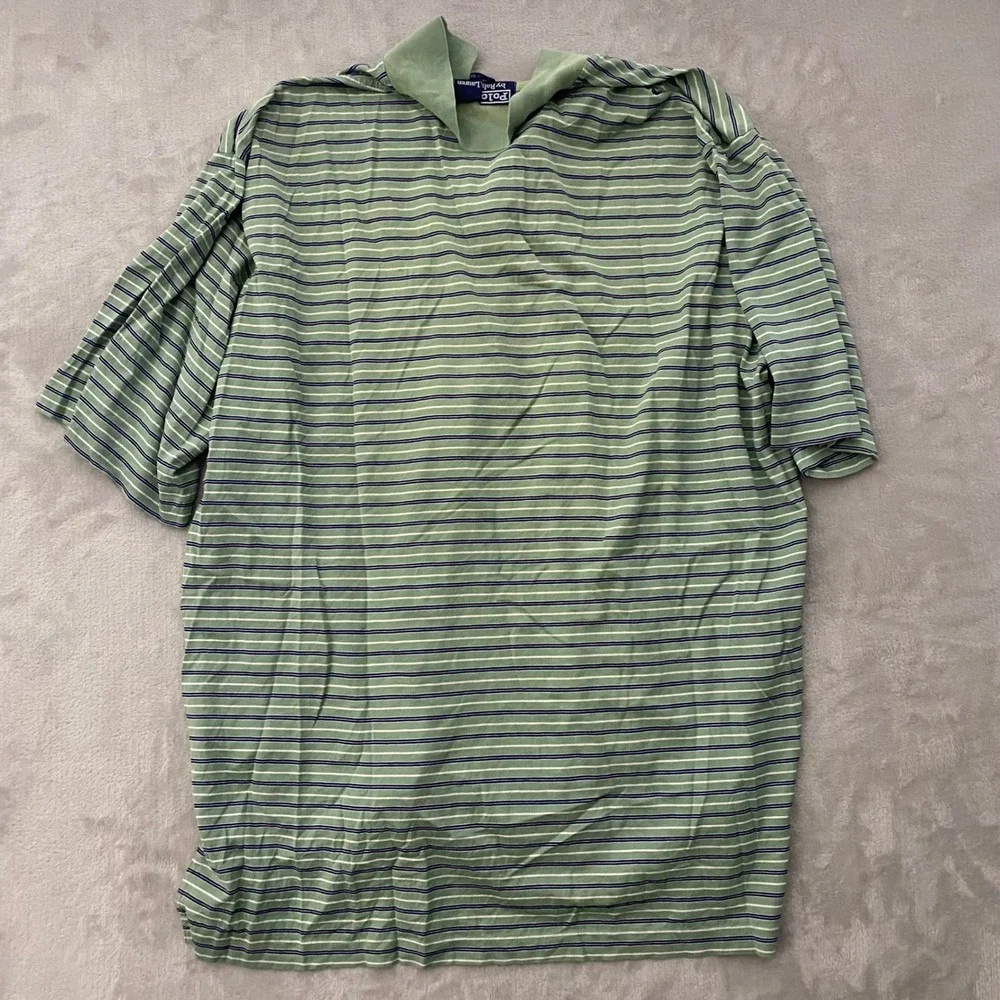 Polo Ralph Lauren Mens Large Green Striped Short Sleeve Cotton Polo Shirt